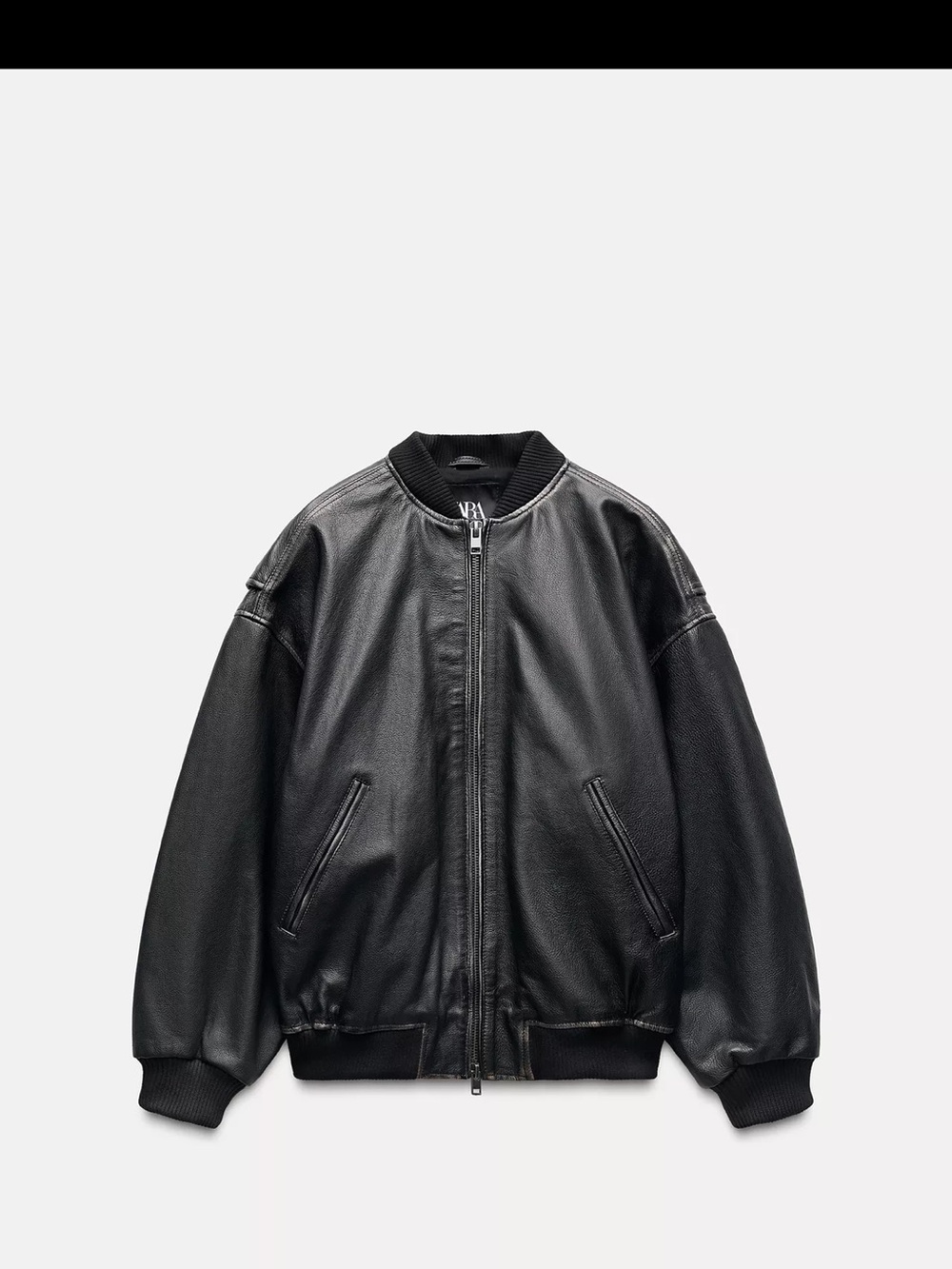 Zara oversized genuine, leather bomber jacket
